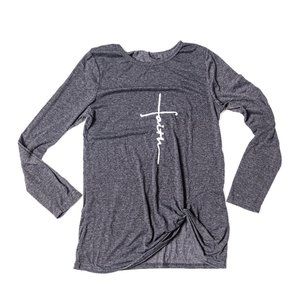 Long Sleeve “Faith “ Shirt  with Knot front